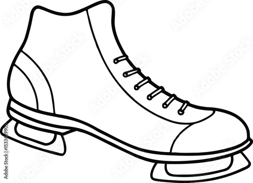 Ice skating shoe line art, A black and white flgure skates line art vector illustration
