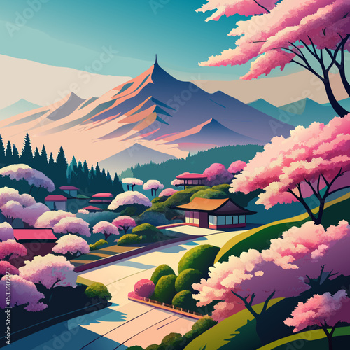 A pink sea of cherry blossoms covering a hillside in South Korea

