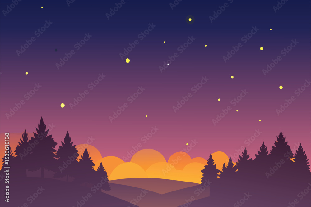 Naklejka premium night landscape with moon