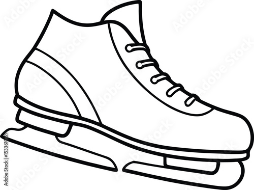 Ice skating shoe line art, A black and white flgure skates line art vector illustration
