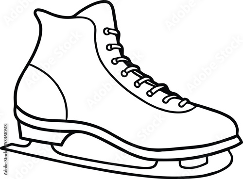 Ice skating shoe line art, A black and white flgure skates line art vector illustration