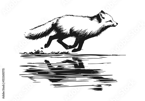 Arctic Fox hand drawn vector illustration