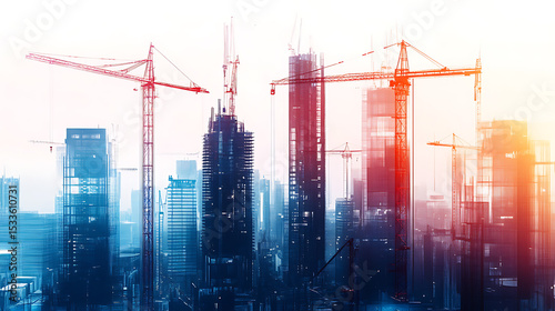 Urban Construction Scene with Cranes and Skyscrapers