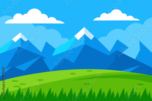 Majestic Mountain Landscape Serene Peaks and Lush Green Valley Illustration