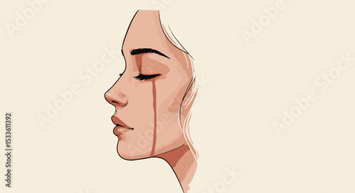 Woman with flowing tears illustrated in a minimalist style,  domestic violence  