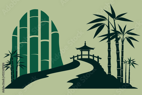 Serene Bamboo Garden Path A Tranquil Asian Landscape Illustration