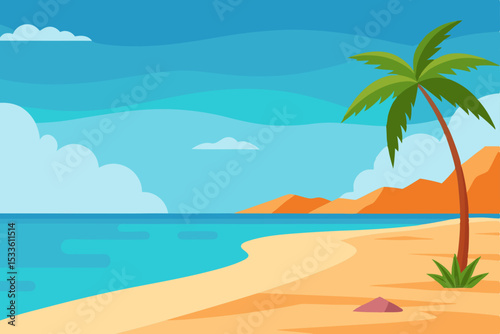 Tropical Beach Paradise Idyllic Palm Tree, Azure Ocean, and Golden Sand