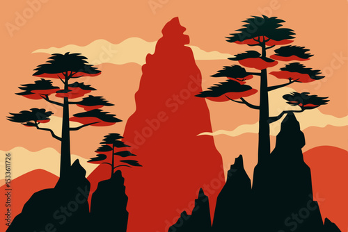 Majestic Mountain Peak A Stunning Silhouette Landscape Illustration