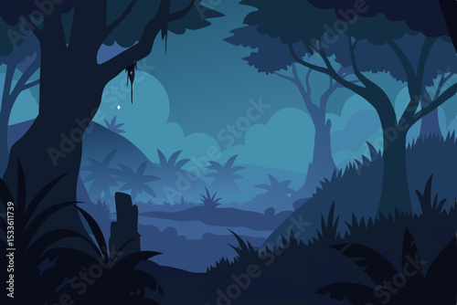 Mysterious Night in the Deep Forest A Serene Illustration of Nature's Darkness