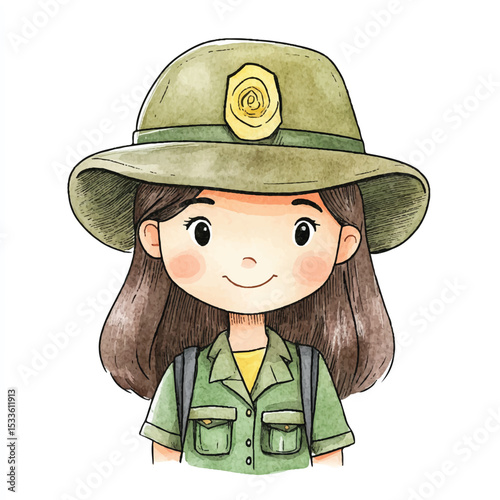 A Cheerful Girl in a Khaki Outfit Ready for Adventure