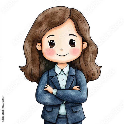 A Cute Cartoon Girl in a Business Suit Confident and Ready