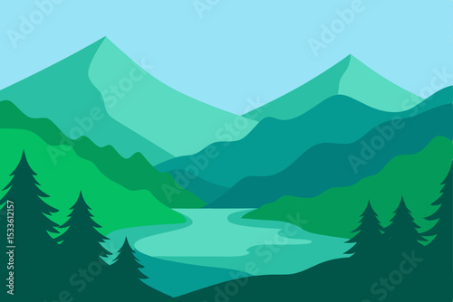 Serene Mountain River Landscape A Breathtaking View of Nature's Majesty