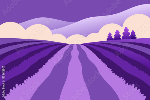 Serene Lavender Fields A Purple Paradise Landscape Illustration
