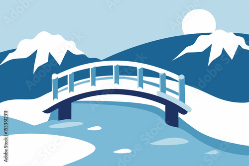 Serene Winter Landscape A Picturesque Bridge Over a Frozen Stream