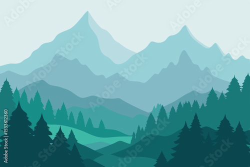Serene Mountain Landscape A Breathtaking Vista of Peaks and Forests