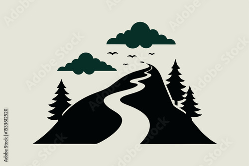 Winding Mountain Road A Serene Landscape Illustration