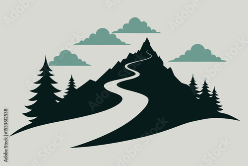 Winding Mountain Road A Serene Landscape Illustration
