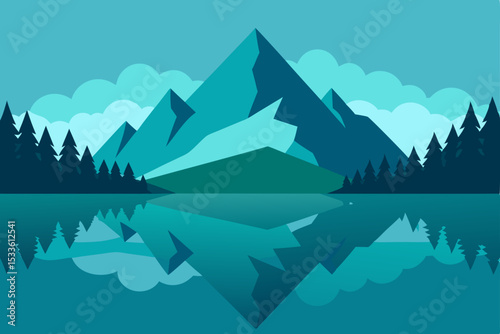 Serene Mountain Lake Reflection A Peaceful Landscape Illustration
