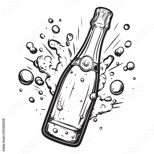 champagne bottle silhouette, champagneb bottle vector, Bottle Illustration Graphic Design Element for Celebration