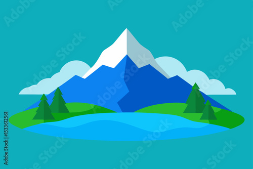 Majestic Mountain Landscape Serene Lake, Snowy Peaks, and Evergreen Trees