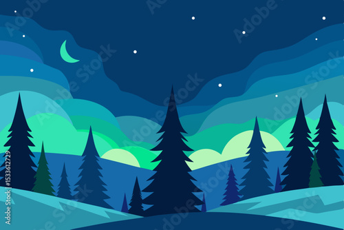 Enchanted Night Serene Winter Landscape Under the Aurora