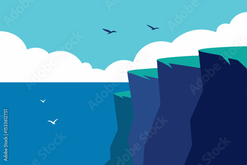 Serene Coastal Cliffs A Breathtaking Ocean View Illustration