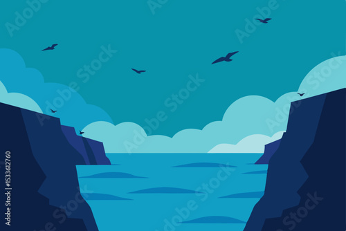 Serene Coastal Cliffs A Tranquil Ocean View Illustration