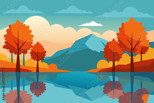 Autumn Landscape Serene Mountain Lake Reflection in Vivid Colors