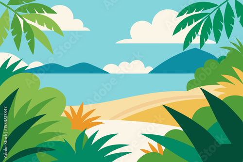 Tropical Beach Paradise Summer Vacation Getaway Illustration