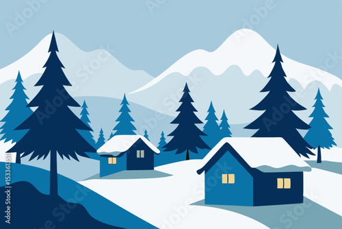 Serene Winter Village nestled in Snowy Mountains A Peaceful Escape