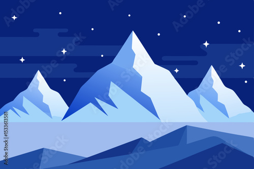 Majestic Night Mountain Range Serene Blue Peaks Under Starry Sky