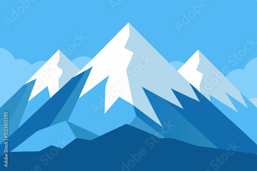 Majestic Mountains A Serene Blue and White Landscape Illustration