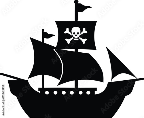 Pirate ship silhouette, pirate ship line art silhouette vector illustration