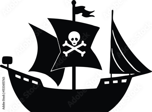 Pirate ship silhouette, pirate ship line art silhouette vector illustration