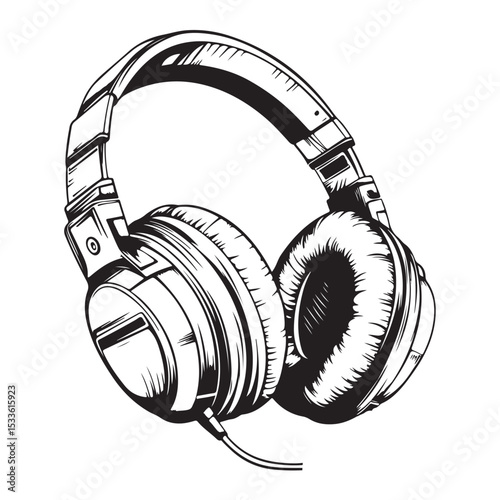 headphones silhouette vector illustration, Black and White Headphones Illustration
