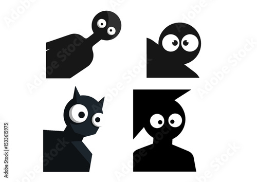 Dark shadow figure illustration with exaggerated eyes, symbolizing fear and mystery