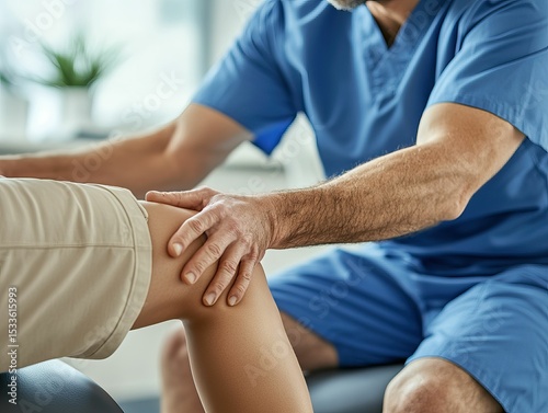 Physiotherapist examining a patient's knee