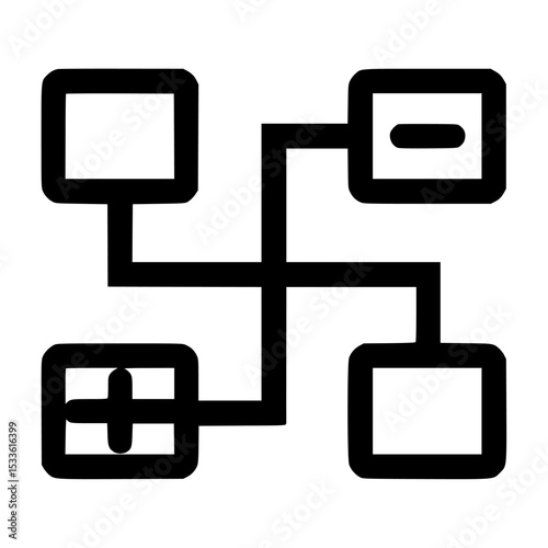 Simple black and white diagram illustrating a connected system or process.