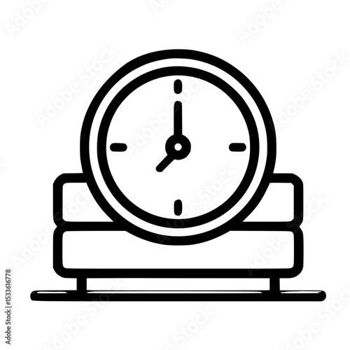 Simple line art clock icon sitting atop a stack of books.