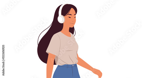 relaxing walk vector young woman with headphones 