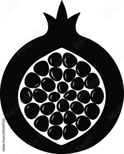 Pomegranate fruit cut in half silhouette, Pomegranate fruit cut in half icon silhouette vector illustration