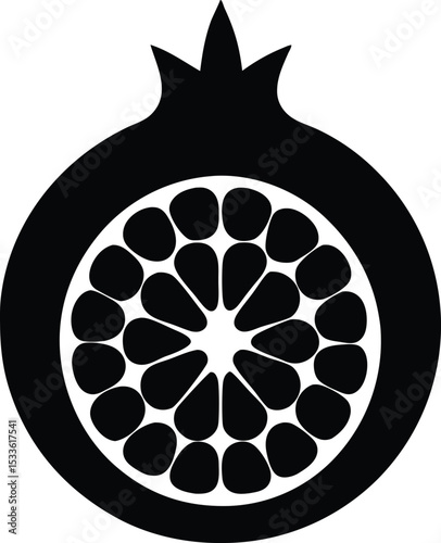 Pomegranate fruit cut in half silhouette, Pomegranate fruit cut in half icon silhouette vector illustration