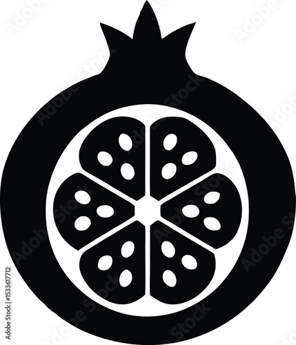 Pomegranate fruit cut in half silhouette, Pomegranate fruit cut in half icon silhouette vector illustration