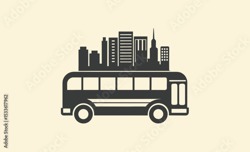 City bus silhouette, side view vehicle icon, public transport vector