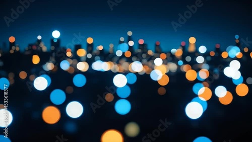 Abstract Night City Bokeh with Vibrant Blue and Orange Lights
