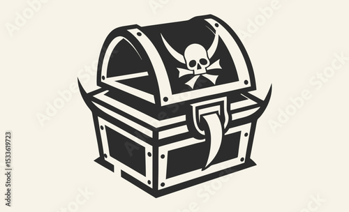 Treasure chest silhouette, wooden chest icon, pirate loot vector