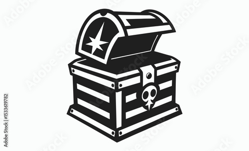Treasure chest silhouette, wooden chest icon, pirate loot vector