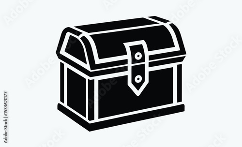 Treasure chest silhouette, wooden chest icon, pirate loot vector