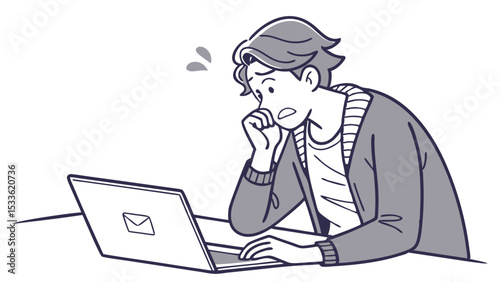 Worried Man Staring at Laptop Screen Anxious Expression and Digital Dilemma