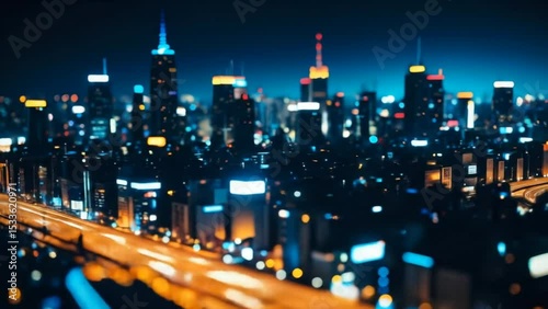 Futuristic Neon Cityscape at Night with Glowing Skyscrapers
